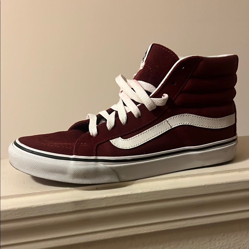 Vans Red and White High-Top Sneakers